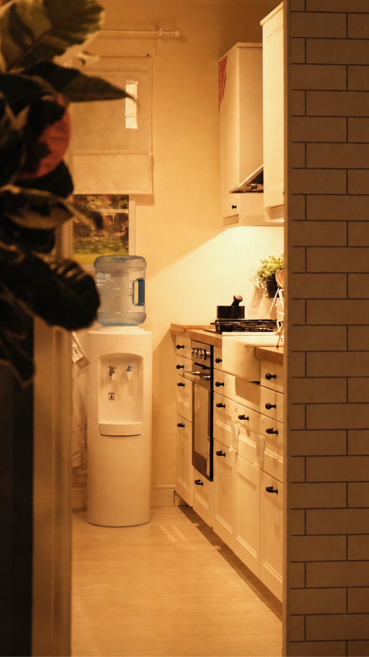Ambient and cold floor-standing water cooler alternate view